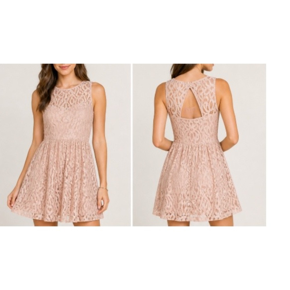 LC Lauren Conrad Women Pink Lace Sleeveless Cutout Back Fit and Flare Dress 8